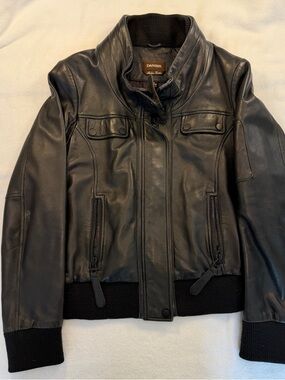 Danier Black Leather Bomber Jacket